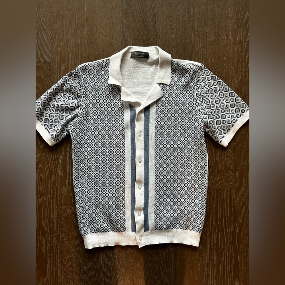 Primark White and Blue Casual Button Down Shirt